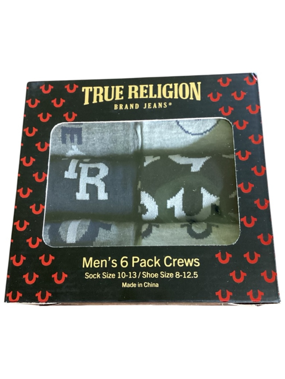 True Religion Men’s Crew Socks 6 Pack Logo Print Size 10-13 NIB